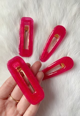 FESTIVAL UV, FLUORESCENT NEON PINK HAIR CLIP RECTANGLE