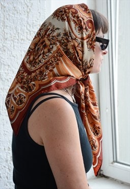 Vintage Brown Floral Print Scarf