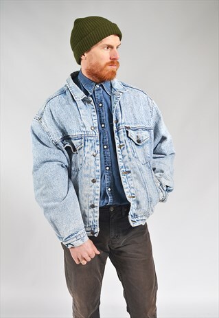 VINTAGE LIGHT BLUE ACID WASH LINED DENIM JACKET