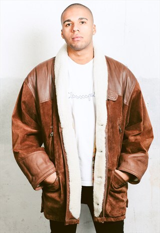 VINTAGE SHEEPSKIN SHERPA LEATHER COAT