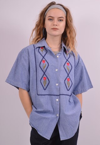 WOMENS VINTAGE SHIRT MEDIUM BLUE 90S