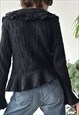 VINTAGE Y2K 00'S UNIQUE BLACK RUFFLED BELL SLEEVE CARDIGAN