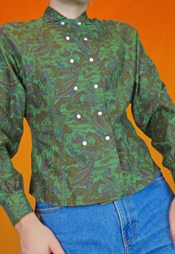 Vintage Funky Paisley Horse Print Double Breast Blouse Shirt