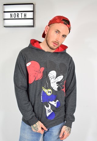 VINTAGE DISNEY GREY MICKEY BOXER PRINT HOODIE