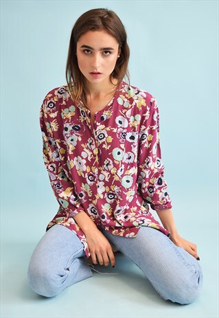 80'S RETRO ABSTRACT FLORAL PRINT FESTIVAL BLOUSE TOP