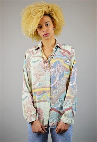 VINTAGE 80'S PASTEL PRINT BLOUSE