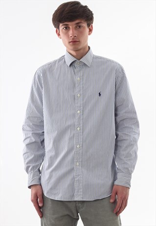 VINTAGE POLO RALPH LAUREN 90S WHITE BLUE STRIPED LONG SLEEVE