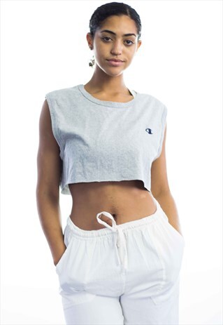 VINTAGE CHAMPION CROP TOP LOGO REWORKED SLEEVELESS 90S L 3.5