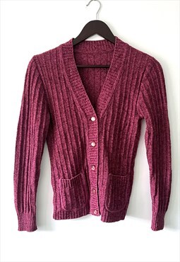 Casual Knitted Red V Neck Fitted Slim Fit Ladies Cardigan S