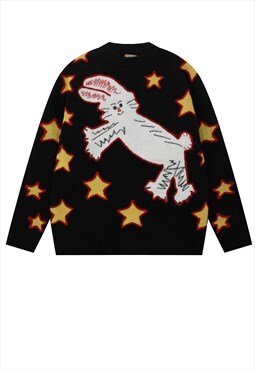 Cartoon sweater animal print knitwear jumper bunny top black