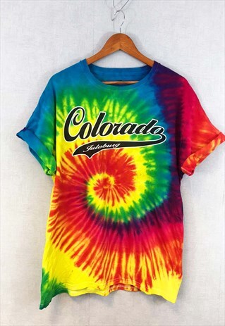 VINTAGE 90S TIE DYE TEE T-SHIRT RAINBOW COLORADO