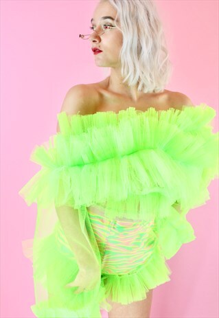 LIME TULLE RUFFLE TOP