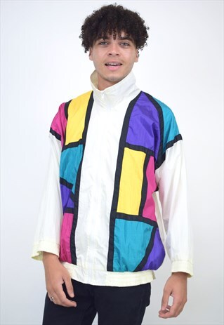 VINTAGE 80S WHITE COLOUR BLOCK JACKET