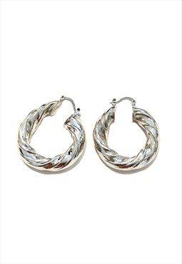 Silver Large Stainless Steel Swirly Hoop Earrings