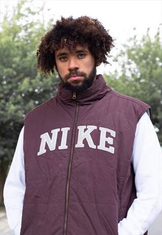 VINTAGE 00'S NIKE PUFFER GILET IN BURGUNDY AND LIGHT BLUE