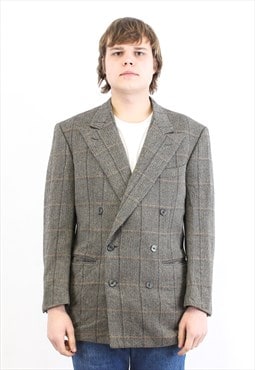 Blazer US 36 Jacket Plaid Double-Breasted Tweed Suit Coat XS
