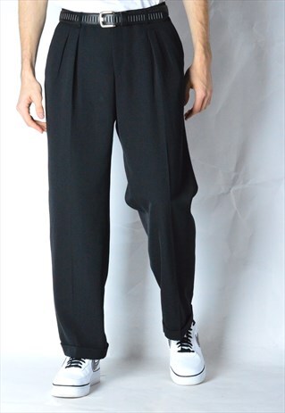VINTAGE 90S BLACK MINIMALIST WOOL BLEND PANTS