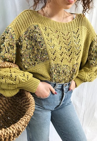 VINTAGE 80S BOHEME CHUNKY ABSTRACT KNIT JUMPER PULLOVER