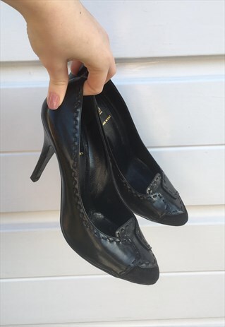 WOMENS VINTAGE FENDI HEELS BLACK SUEDE SHOES STILETTO HEELS