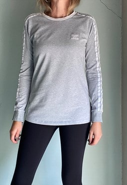 Vintage Grey Adidas 3 Stripes Long Sleeved Top