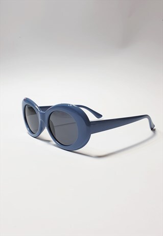 BLUE KURT OVAL SUNGLASSES WITH BLACK LENSES