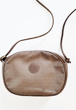 1980s Vintage Fendi Monogram Leather Brown Bag Made in Italy