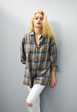 90'S RETRO BOYFRIEND'S CHECKED COUNTRY OVERSIZED SHIRT