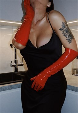 Elegant Red Latex Gloves Vintage Glamour Formal Wear