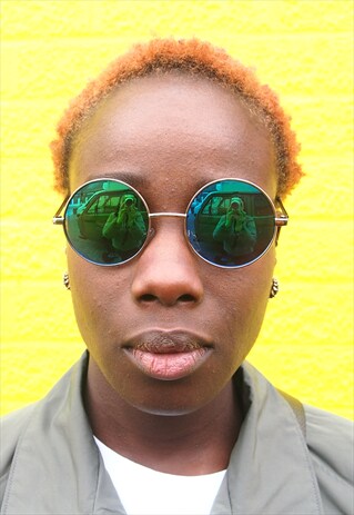 GREEN BLUE ROUND SUNGLASSES