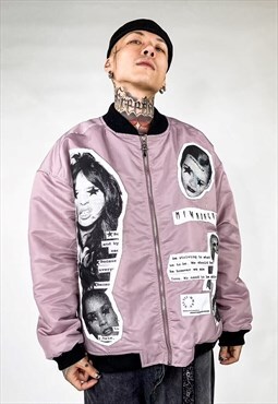 80s club kids varsity jacket American MA1 bomber pastel pink