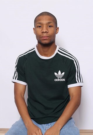 VINTAGE ADIDAS LOGO 3 STRIPE T-SHIRT GREEN