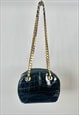 80'S GIANFRANCO FERRE VINTAGE BLACK MOC CROC GOLD CHAIN BAG