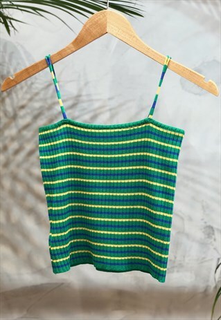 GREEN AND YELLOW MULTI STRIPED KNIT TANK