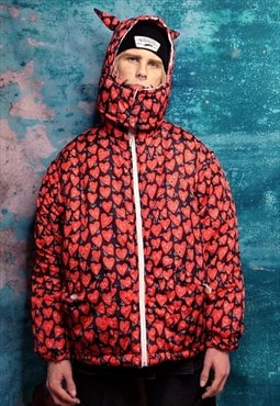 Heart bomber jacket handmade reversible emoji puffer in red