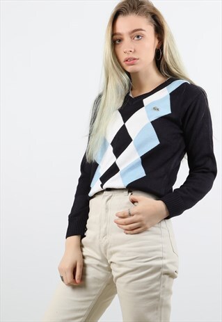 VINTAGE LACOSTE SMALL BLUE WHITE AND NAVY STRIPED JUMPER