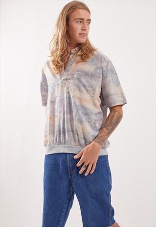 VINTAGE PATTERNED FESTIVAL SHORT SLEEVE HALF BUTTON SHIRT