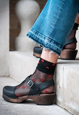 Summer Romantic Black Red Heart Socks