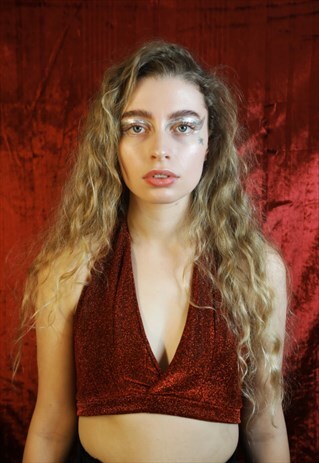 RED GLITTER TIE TOP