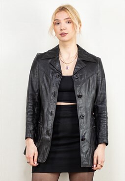 Vintage 70's Women Leather Blazer Jacket in Black