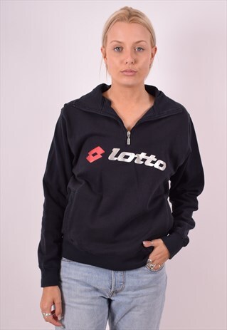 LOTTO WOMENS VINTAGE SWEATSHIRT JUMPER MEDIUM BLACK 90S