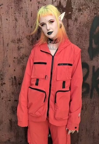 2 PIECE CARGO POCKET SPORT SET UTILITY OVERALLS COMBO ORANGE