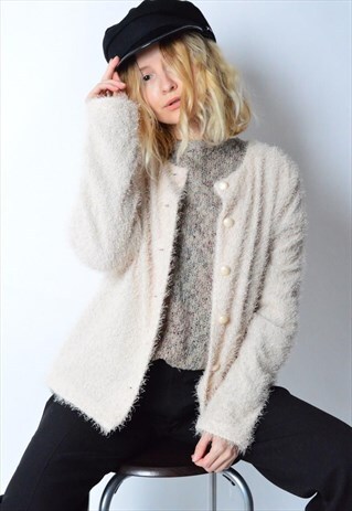 VINTAGE 80S SOFT BEIGE LIGHTWEIGHT CARDIGAN