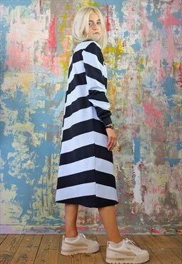 Wavy Striped Midi Dress with long sleeves