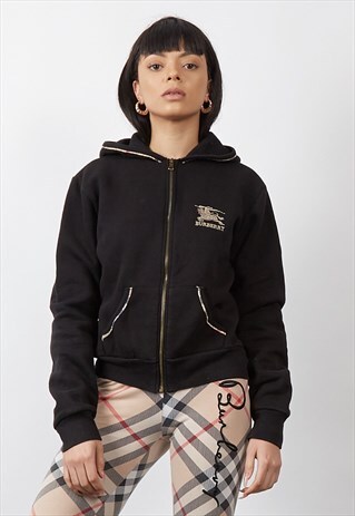 RARE VINTAGE 90'S BURBERRY BLACK CROP ZIP-UP HOODIE