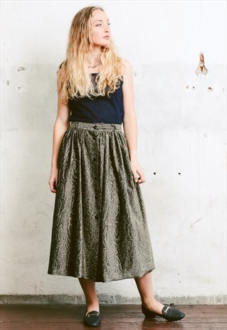 VINTAGE 80S PLEATED GOLD MIDI SKIRT