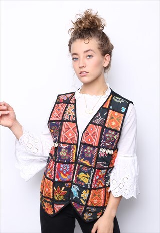 VINTAGE 90S INDIAN EMBROIDERED PATCHWORK WAISTCOAT