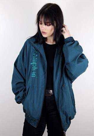 VINTAGE TURQUOISE CHAMPION BOMBER ZIP UP JACKET