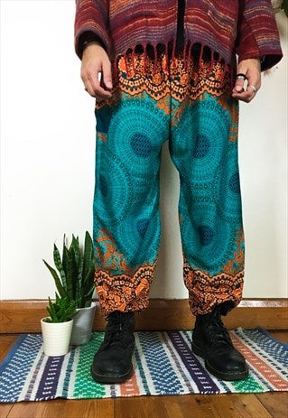 FAIRTRADE TEAL MANDALA HIPPIE HAREMS / TROUSERS