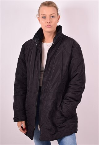 TRUSSARDI WOMENS VINTAGE PADDED JACKET XL BLACK 90S
