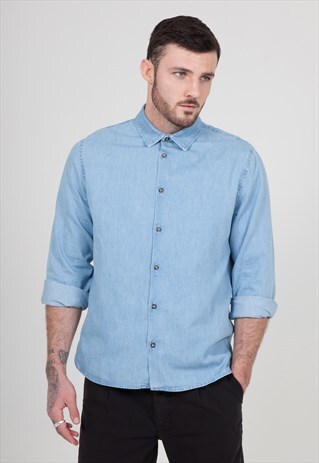CENTRE FRONT DENIM SHIRT WITH DROPPED HEM